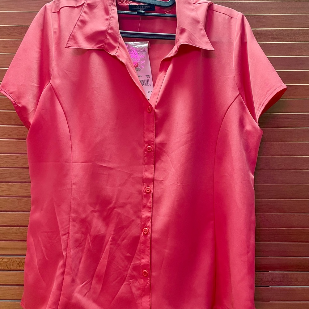 Notations Pink Fitted Button Down Shirt